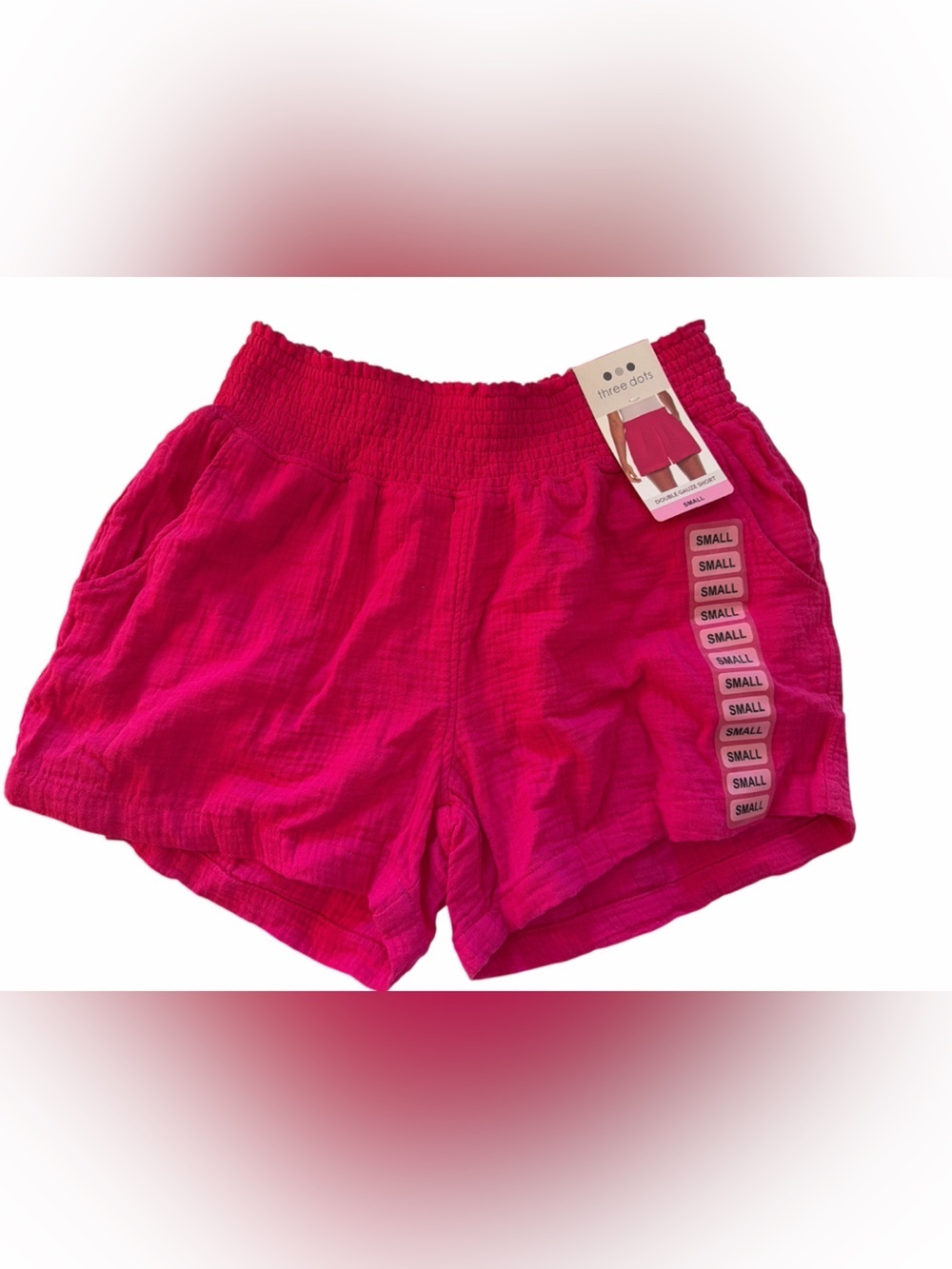 Three Dots Shorts Small Fuchsia Pink Cotton Double Gauze Elastic Waist NWT